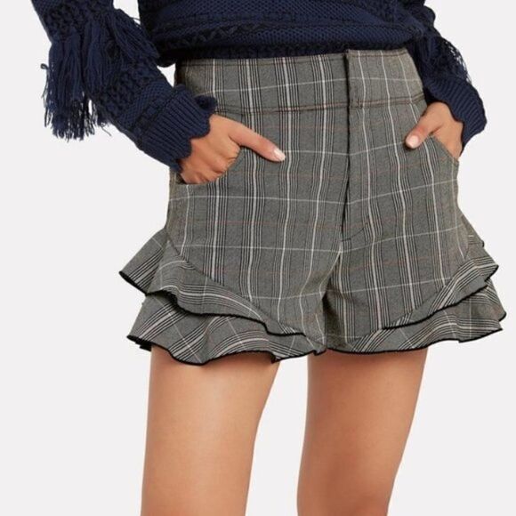 Derek Lam 10 Crosby Plaid Ruffled Short - Picture 1 of 7